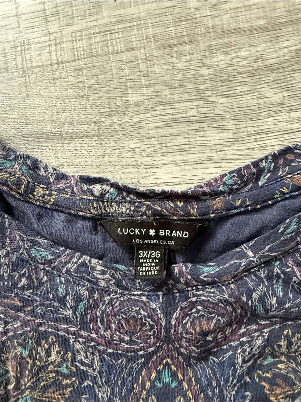 Lucky Brand Navy Multicolor Paisley Short Sleeve Top - Picture 2 of 4